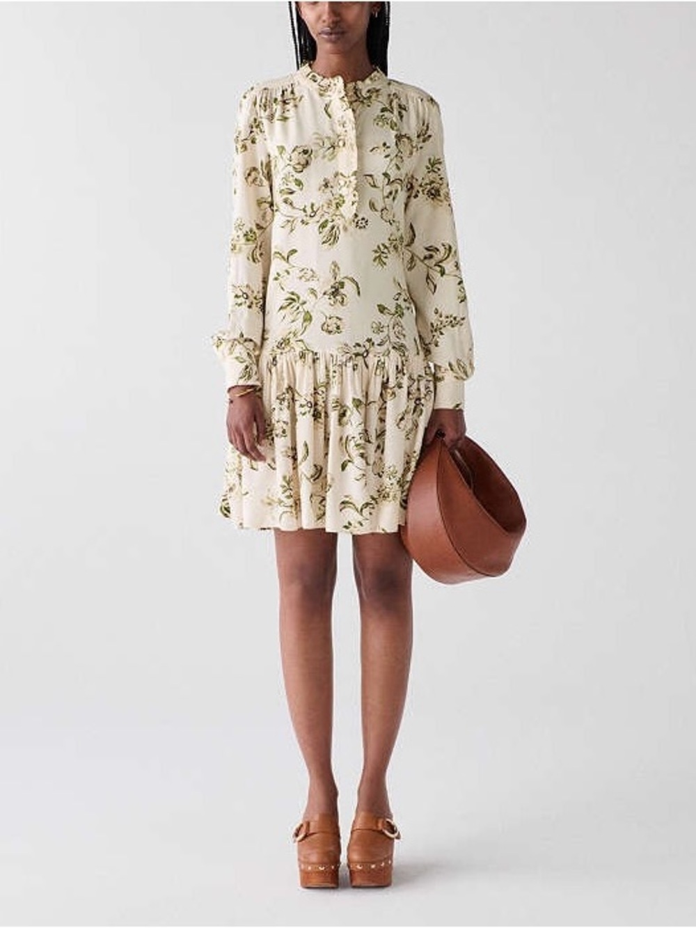 Kate Spade Floral Mini Shirtdress M Cream Green Cottagecore Brunch Dress